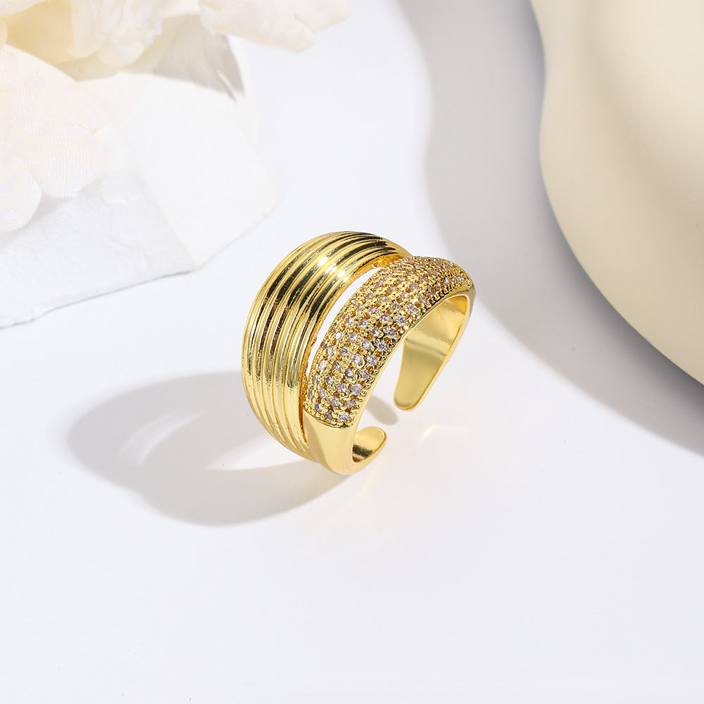 Wholesale Copper plated 18k gold double layer open ring