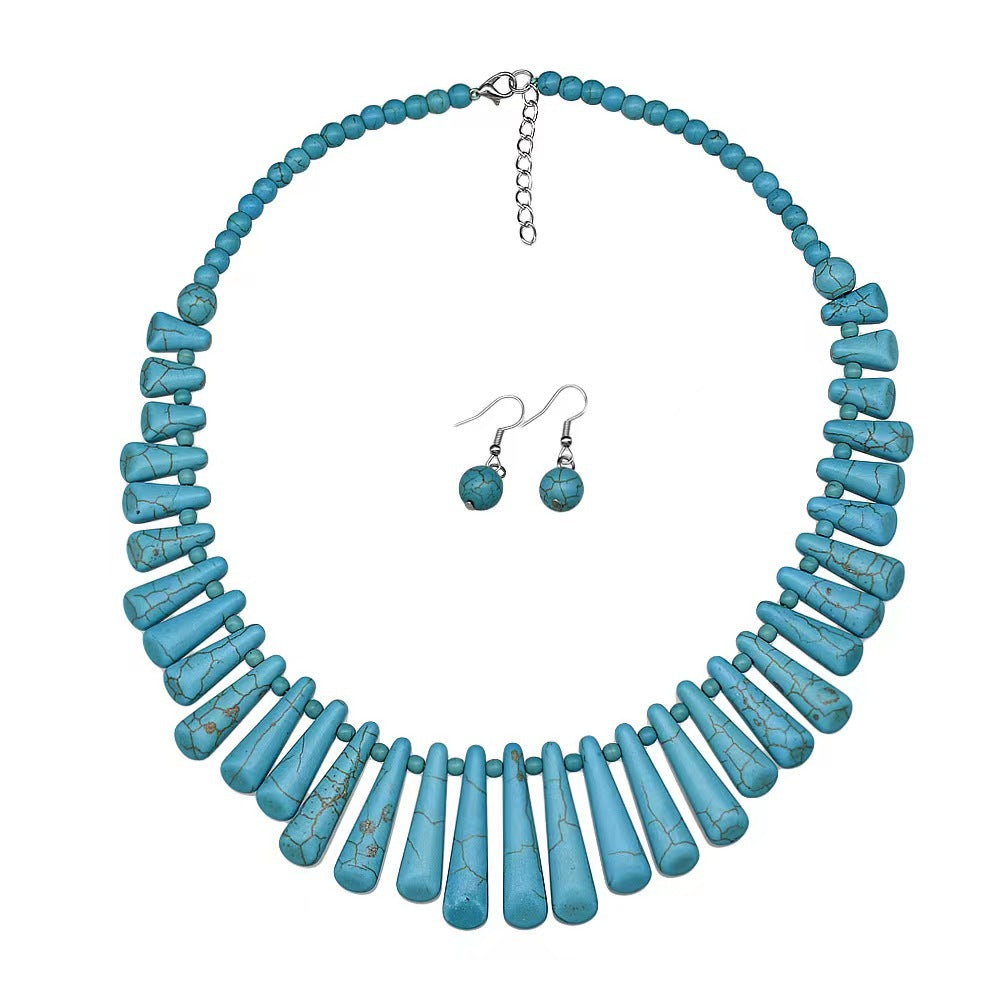 Wholesale Beaded Turquoise Clavicle Earrings Necklace