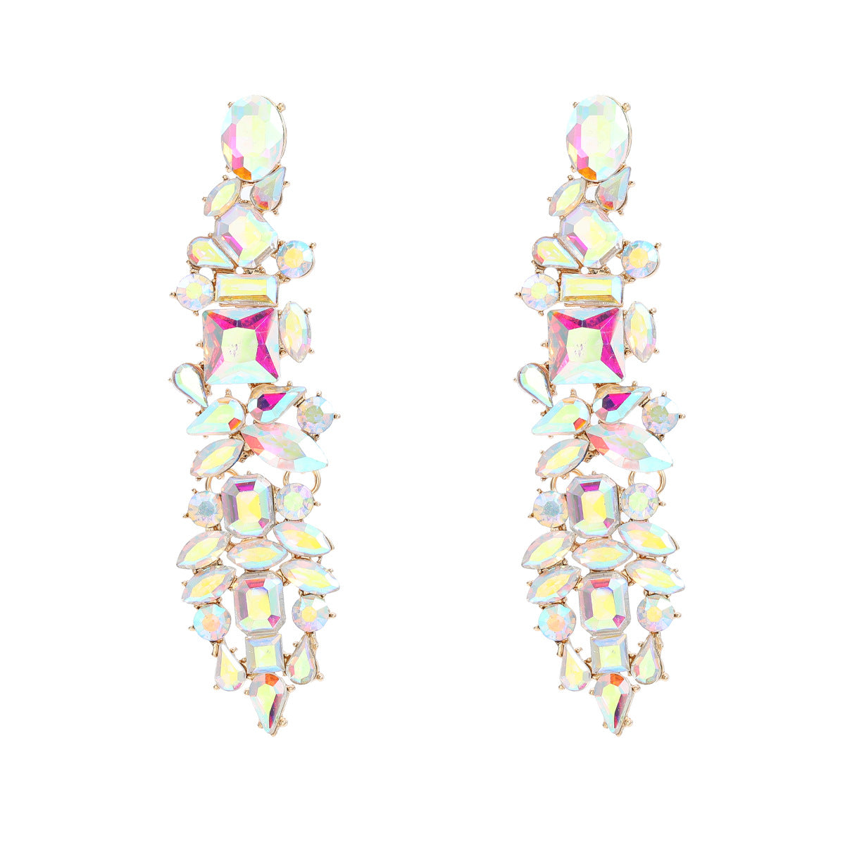 Wholesale Rhinestone Colored Gemstone Tassel Long Banquet Alloy Earrings ACC-ES-JL026