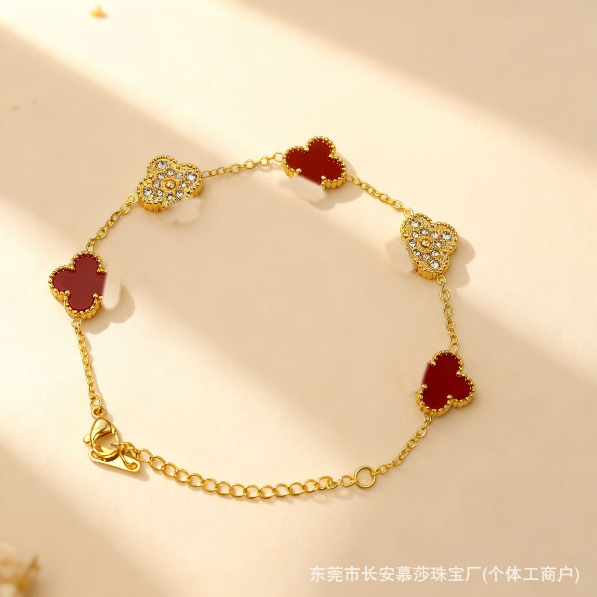 Wholesale Titanium Steel Four-Leaf Clover Bracelet with Mother-of-Pearl and Crystal Stones,  Women' s Fashion Jewelry Accessory ACCVIP