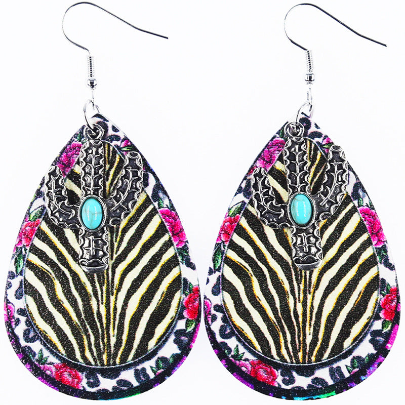 Wholesale Western Denim style distressed Denim leather earrings