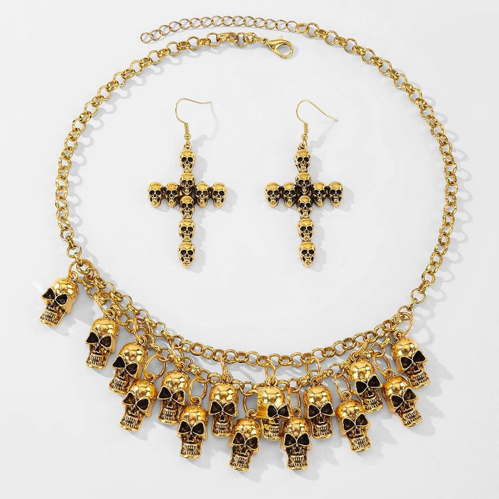 Wholesale Skull Design Vintage Alloy Jewelry Set Earrings and Necklace Fashion Accessory