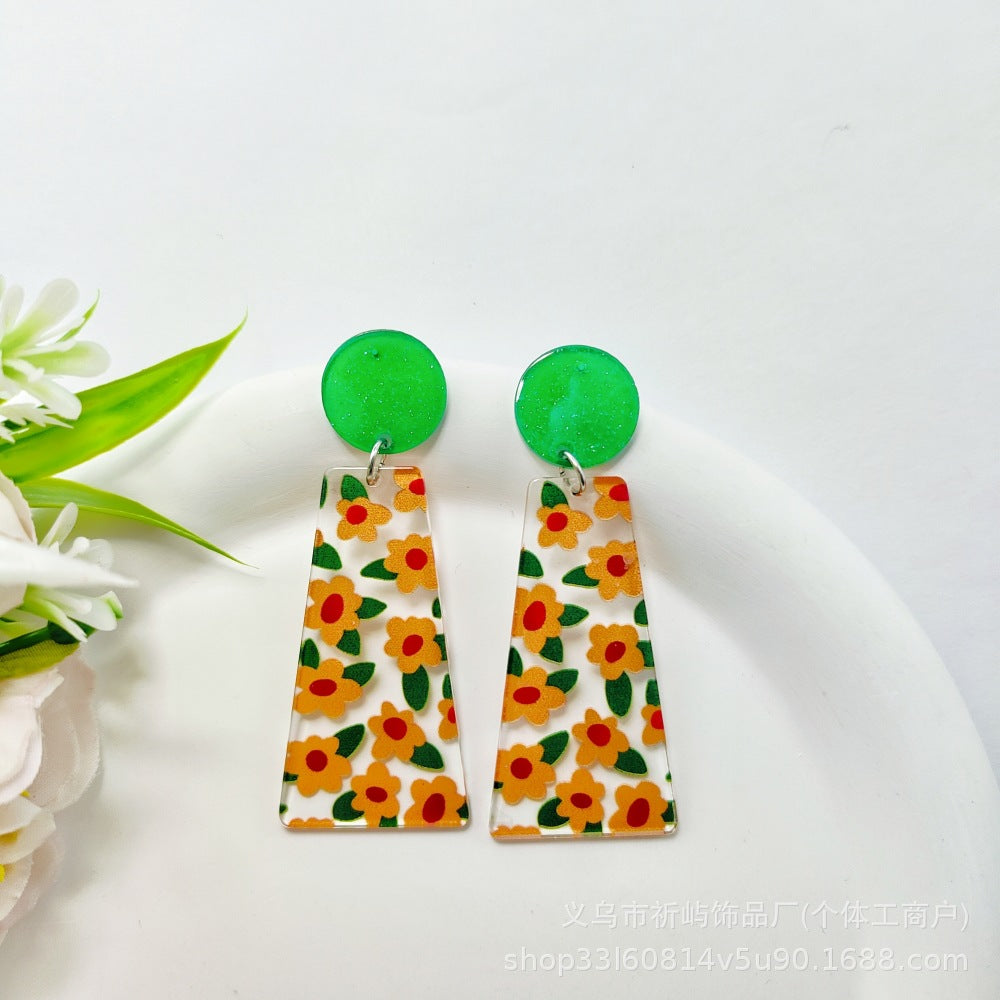 Wholesale Retro Geometric Printed Acrylic Sheet Earrings Vintage ACC-ES-Qiyu016