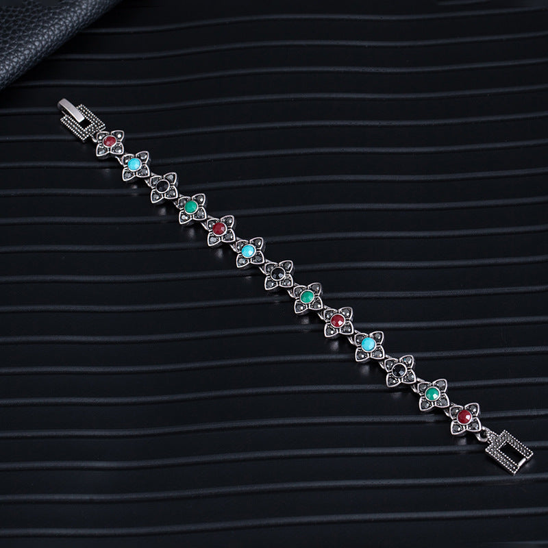 Wholesale Boho Ethnic Turquoise Bracelet Alloy Rhinestone Jewelry Accessory for Women