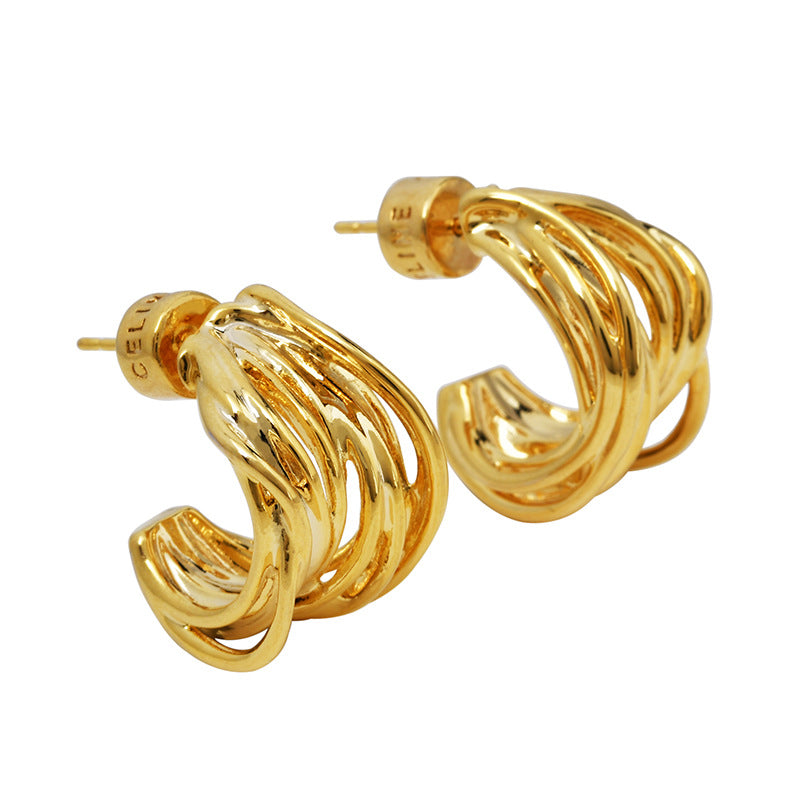 Wholesale Retro multi-layer irregular  line metal style earrings