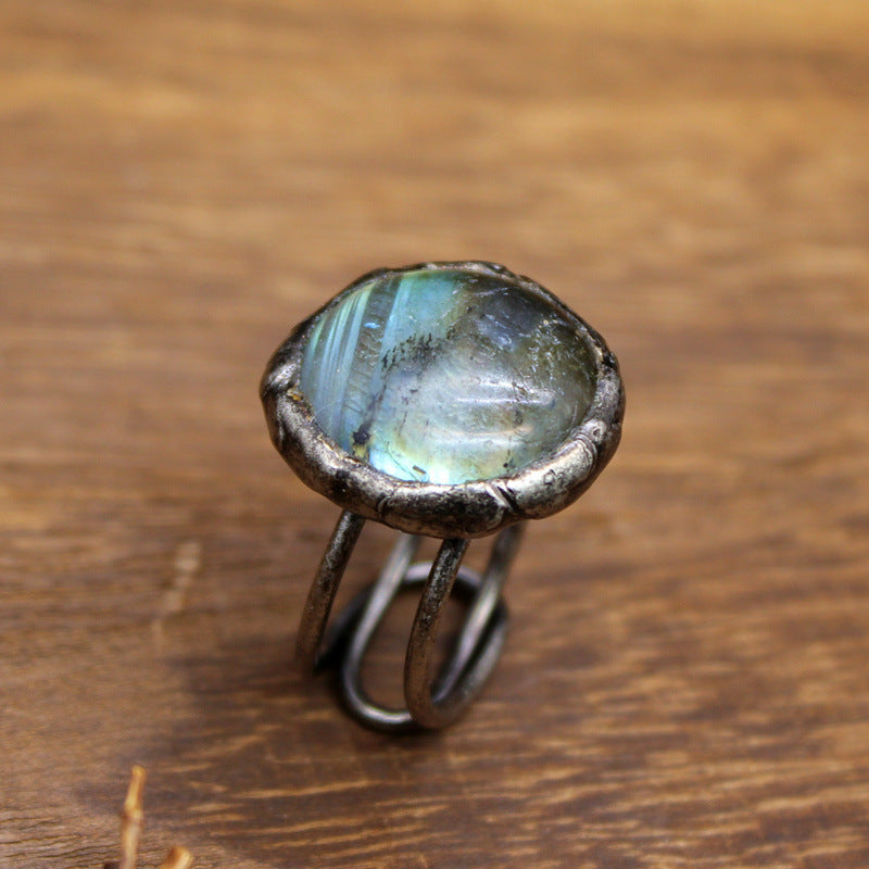 Wholesale  crystal jewelry old natural stone black tourmaline stone ring