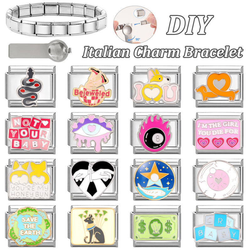 Wholesale Italian Charm Bracelet 9mm DIY Splicing Cute Creative Stainless Steel Composable Bracelet