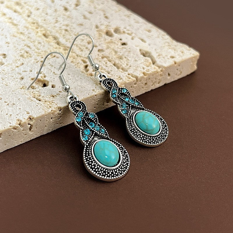 Wholesale Retro Turquoise Pendant Necklace Earrings Set