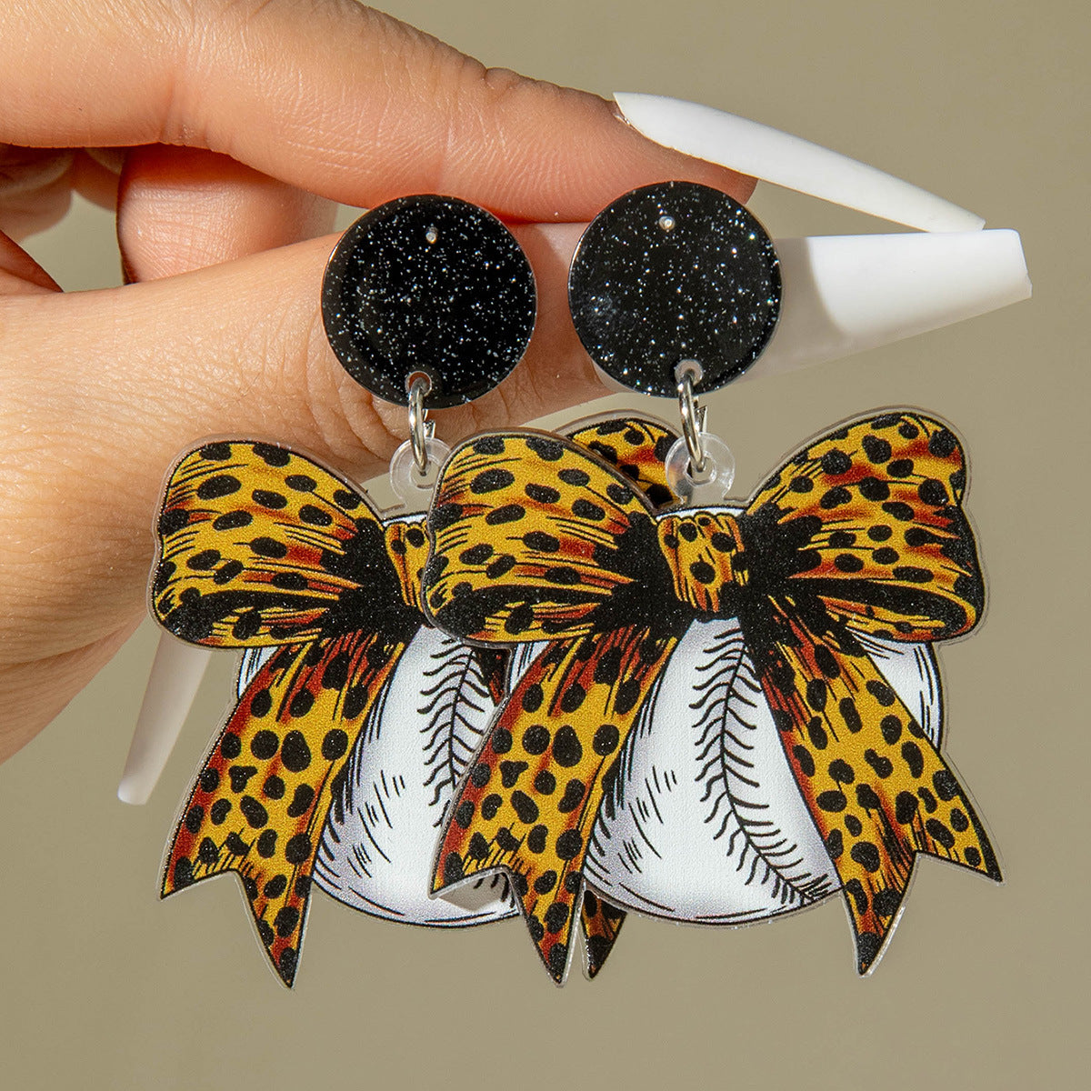 Wholesale Sporty soccer leopard print bow earrings
