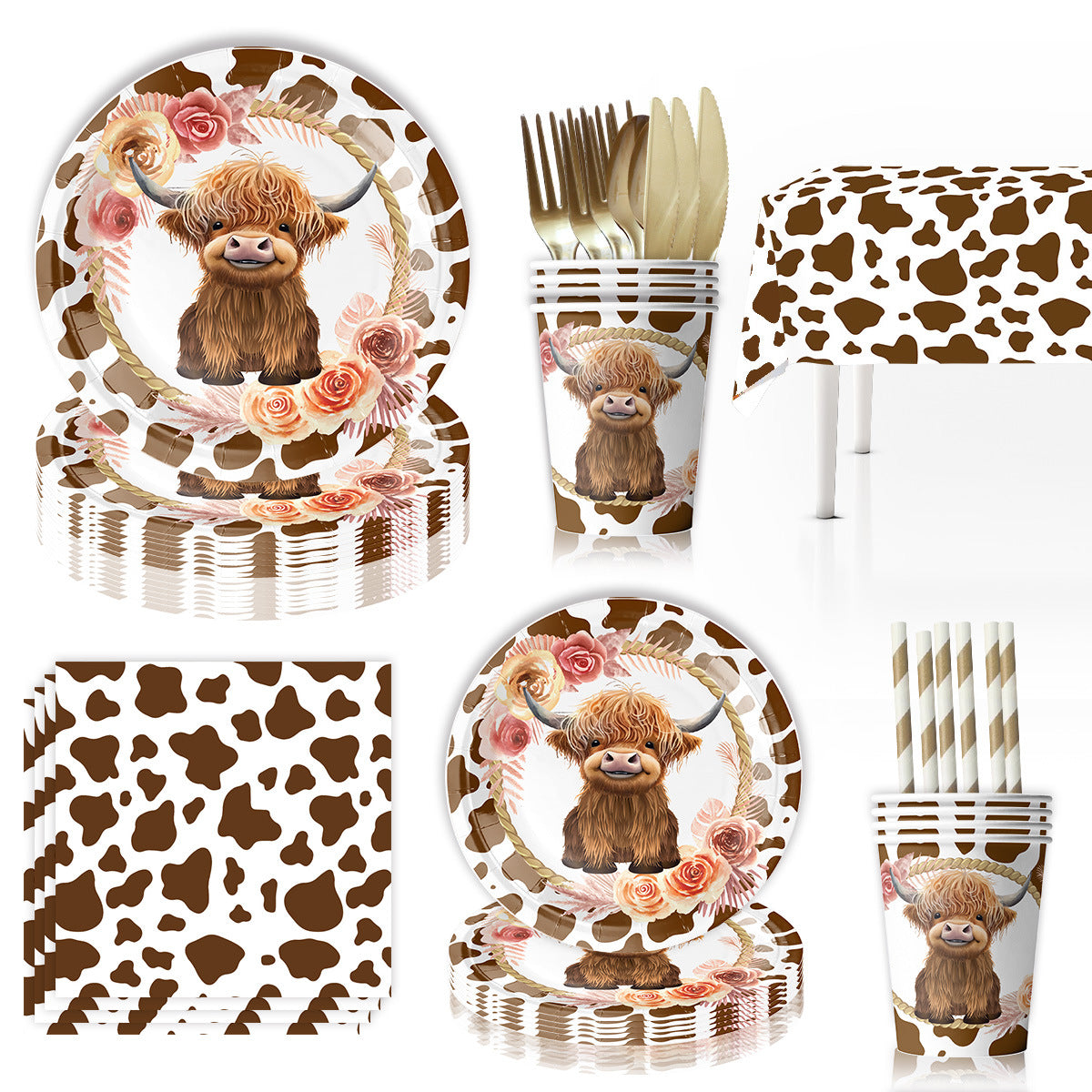Wholesale Highland Cattle Themed Birthday Disposable Party Decorations