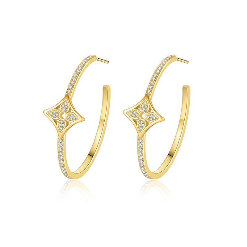 Wholesale full diamond four-leaf flower earrings