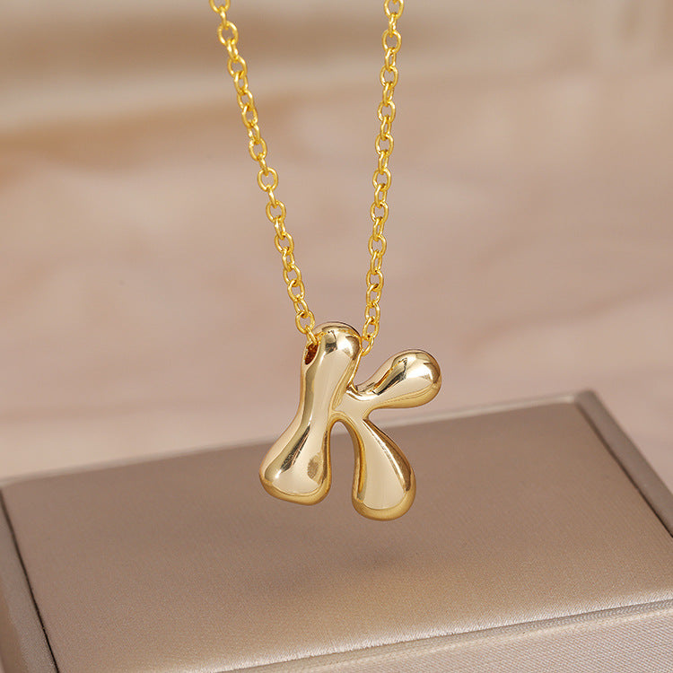 Wholesale Brass Glow Balloon Bubble Cute Chubby 26 English silver Letter Pendant Necklace