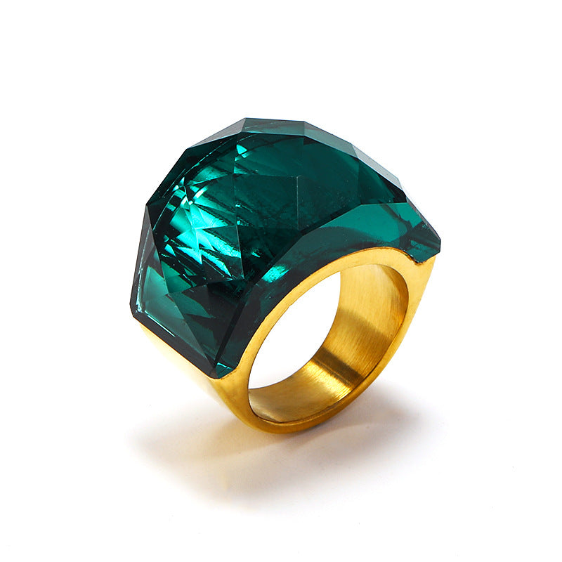 Wholesale Exaggerated Multi-color Translucent Gemstone Titanium Steel Ring ACC-RS-Hait002