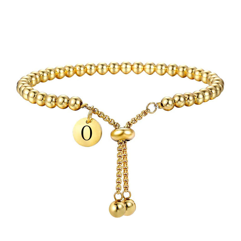 Wholesale  titanium steel fashion 26 letter tag adjustable round bead personality bracelet