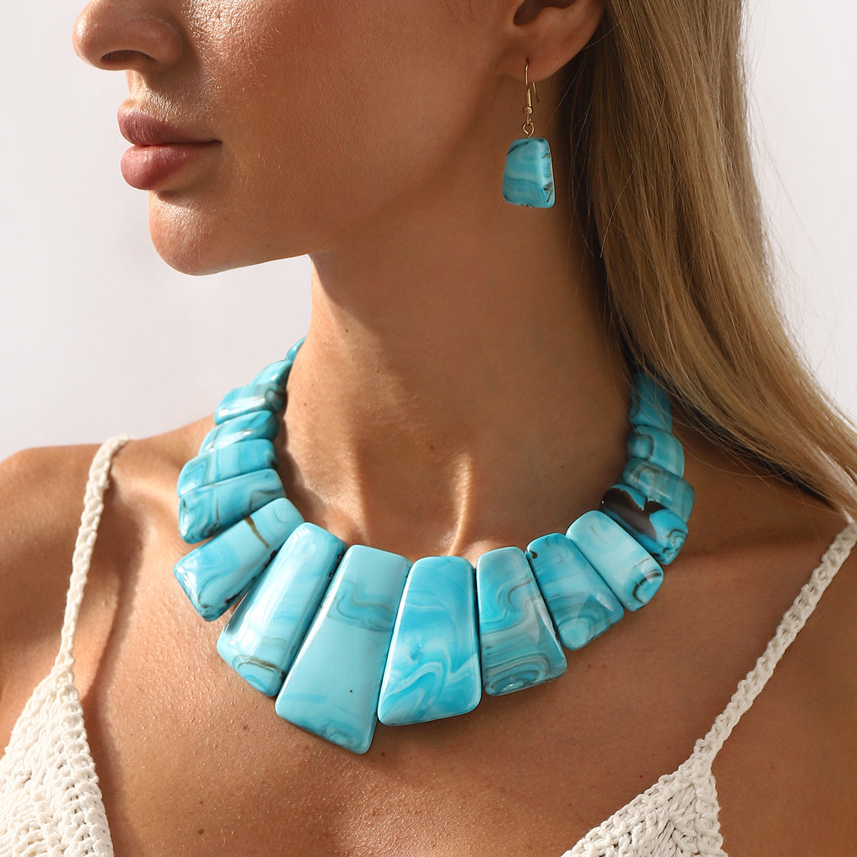 Wholesale retro ethnic style exaggerated resin clavicle  earrings Necklace