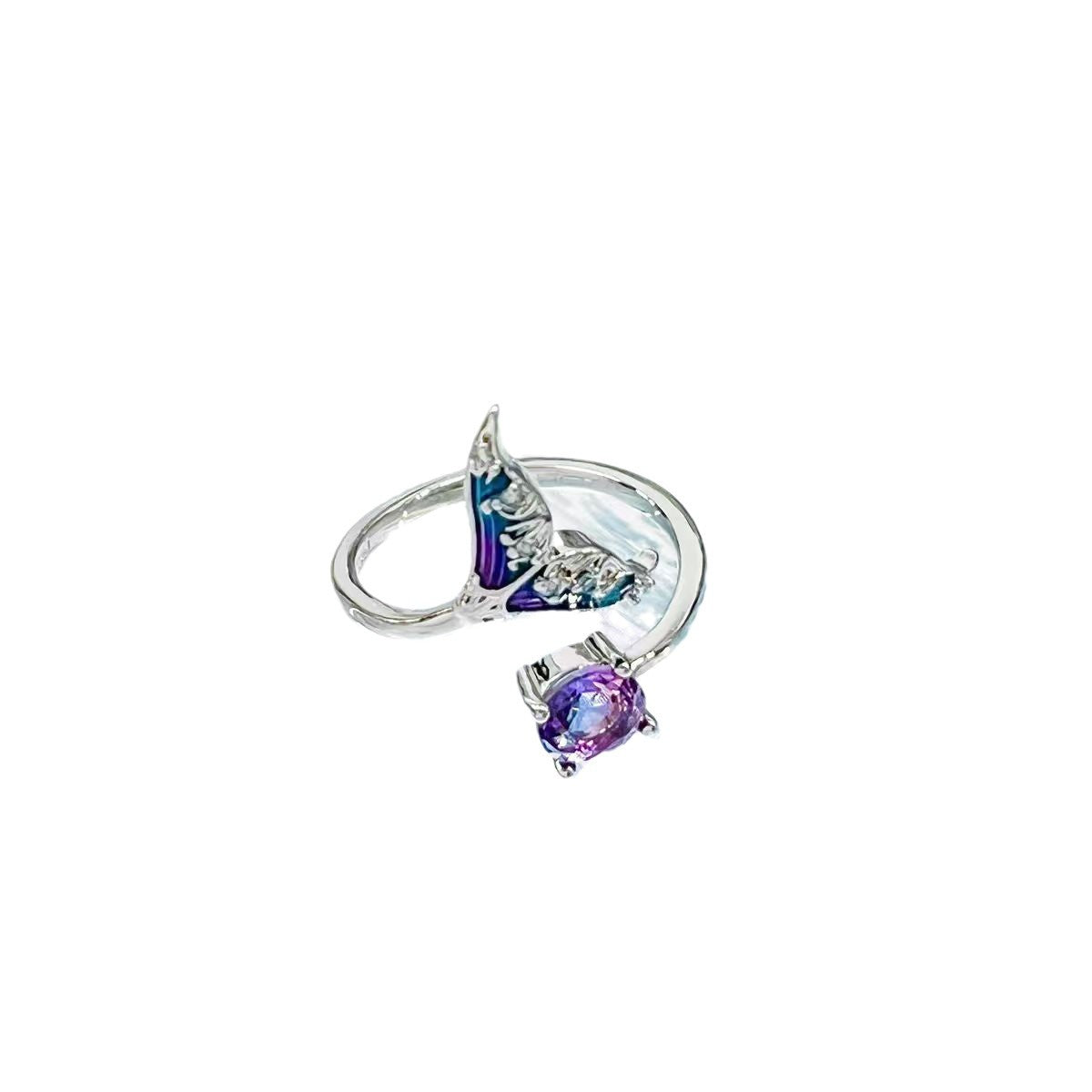 Wholesale  Blue and Purple Stitching Zircon Light Luxury Opening Adjustable Ring