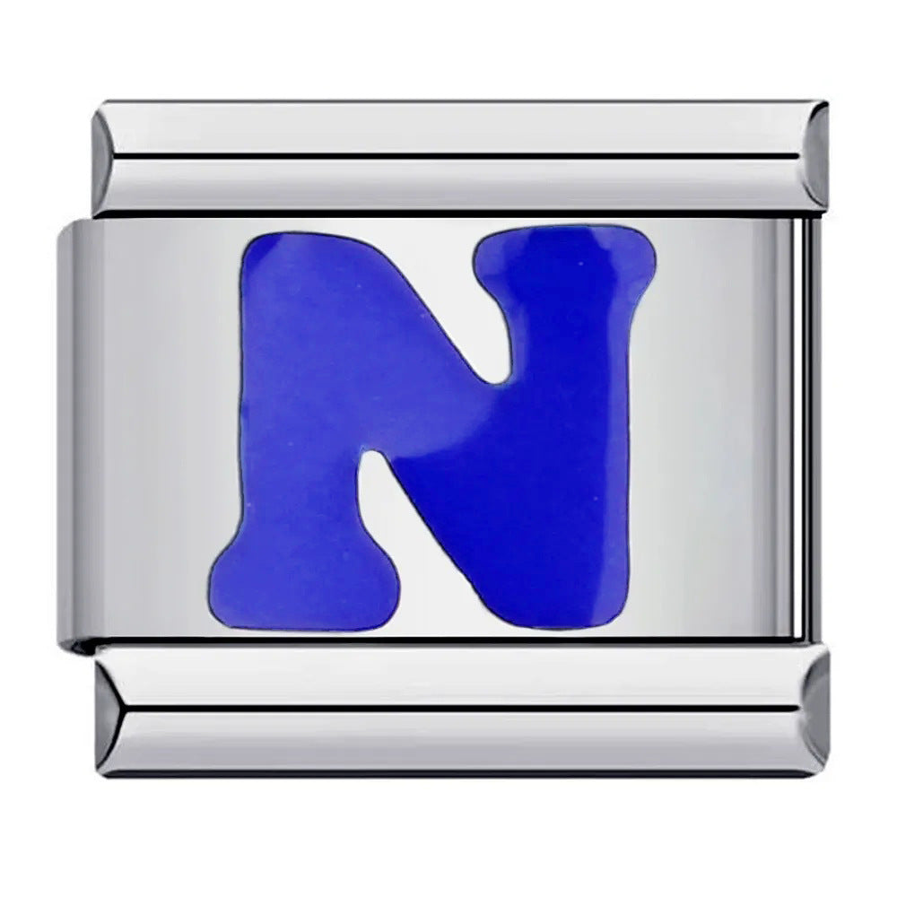 Wholesale Italian Charm Bracelet 9mm DIY blue English initials Creative Stainless Steel Composable Bracelet