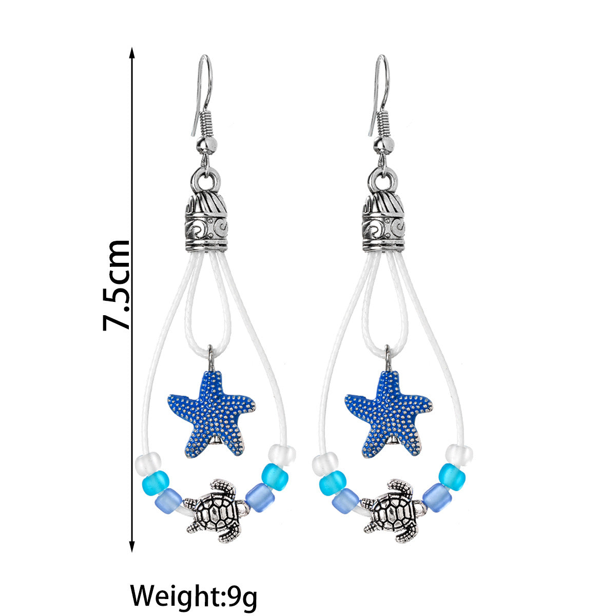 Wholesale Bohemian Style  Versatile Simple Hat Alloy Turtle Rice Bead Starfish Pendant Earrings