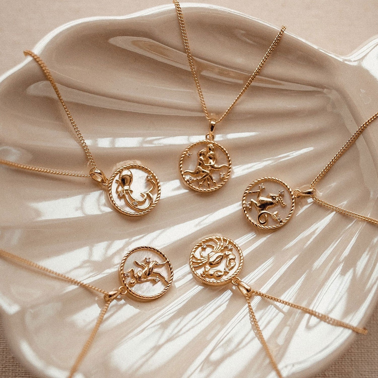 Wholesale 12 Zodiac Signs Shell 12 Zodiac Signs Coin Necklace 18k Gold Stainless Steel Necklace ACC-NE-Jipei014