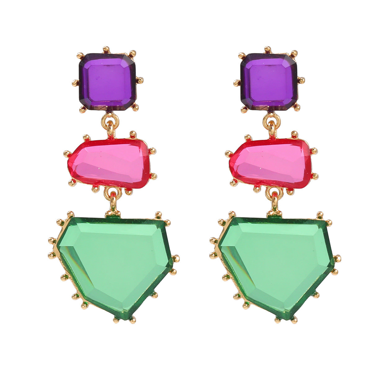 Wholesale Bohemian Jewelry Colored Diamond Earrings with Exaggerated Geometric Shapes and Color Blocking Earrings ACC-ES-JL004