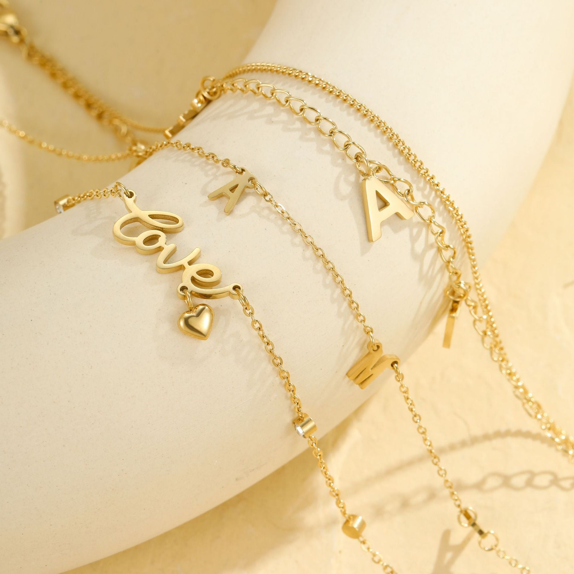 Wholesale  beach anklet letter pendant multi-layer stacked stainless steel non-fading  jewelry