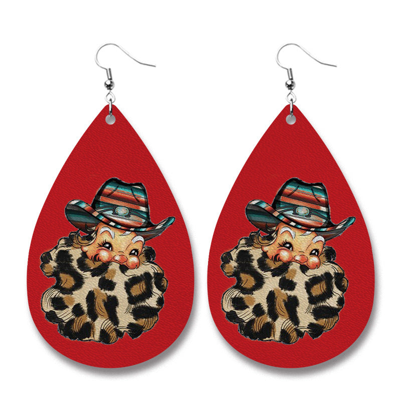 Wholesale Christmas Farm Cow Sheep Animal Western Style Sunflower Retro PU Leather Earrings ACC-ES-HY109