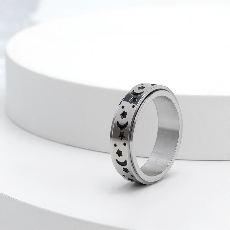 Wholesale Star Moon Titanium Steel Ring Rotatable Stainless Steel Ring ACC-RS-ZhongQi009