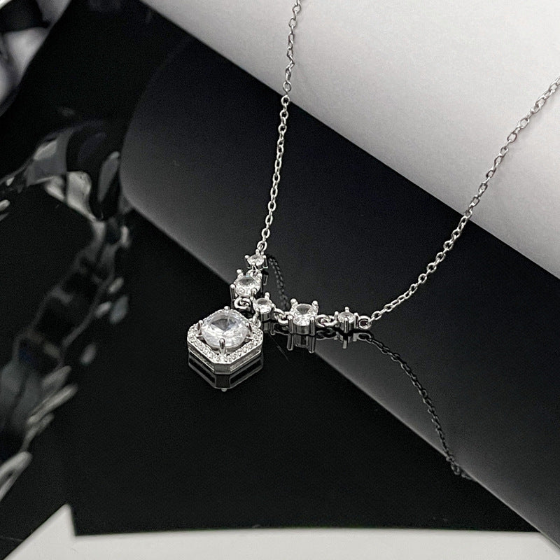 Wholesale  Light Luxury Geometric Butterfly Red and Blue Love Zircon Necklace