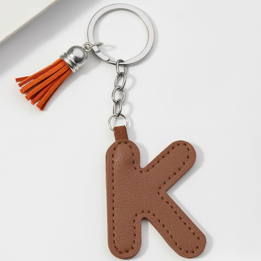 Wholesale PU leather 26 English letters colorful cowhide tassel keychain