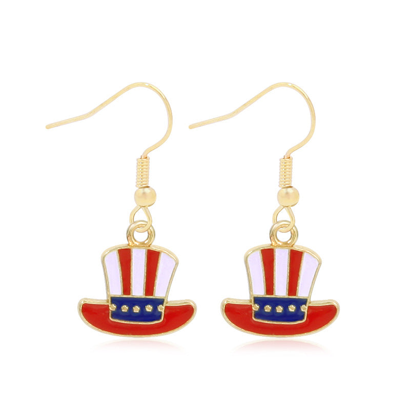 Wholesale American Independence Day Alloy Oil Drop Flag Pentagram Angel Earrings ACC-ES-BinLi003