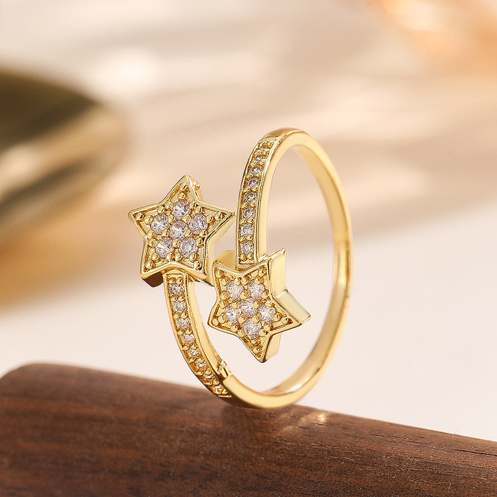 Wholesale Zircon Star Ring Gold Daily Commute Fashion Jewelry Boutique Gift