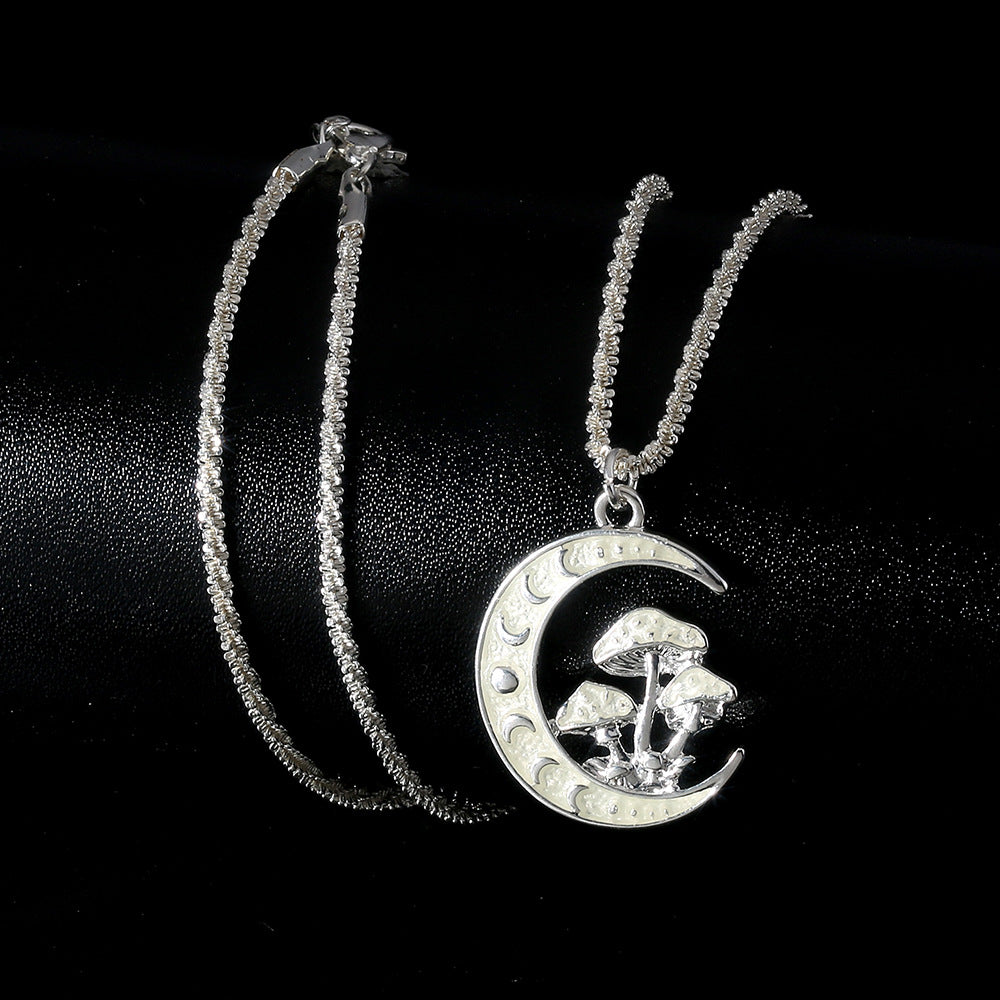 Wholesale luminous star moon mushroom pendant with silver shiny blingbling clavicle chain