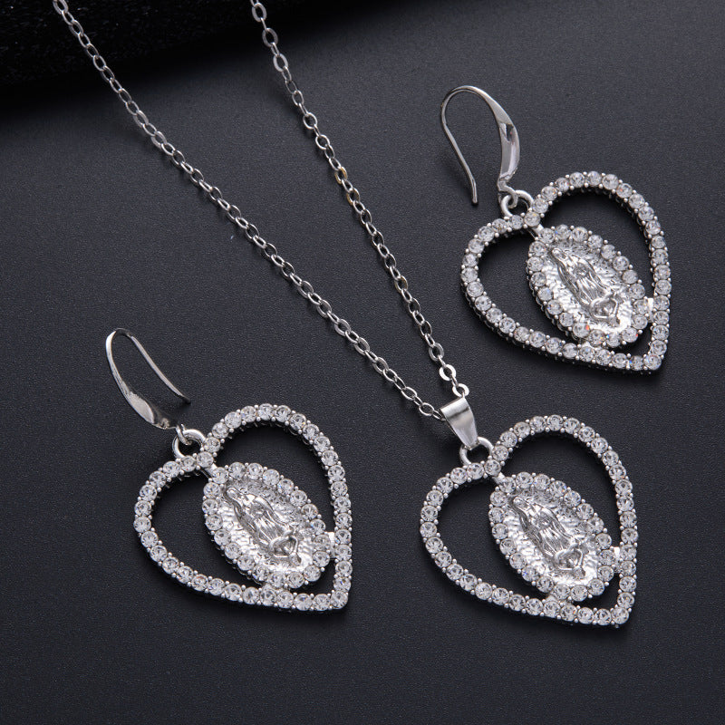 Wholesale  Light Luxury Heart Earrings Necklaces Jewelry suit