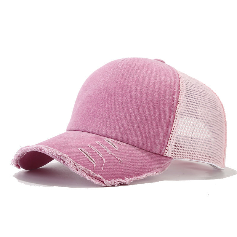 Wholesale Washed Cotton Mesh Cap with Distressed Sunshade Hole Baseball Cap Hat ACC-HT-NianKa003