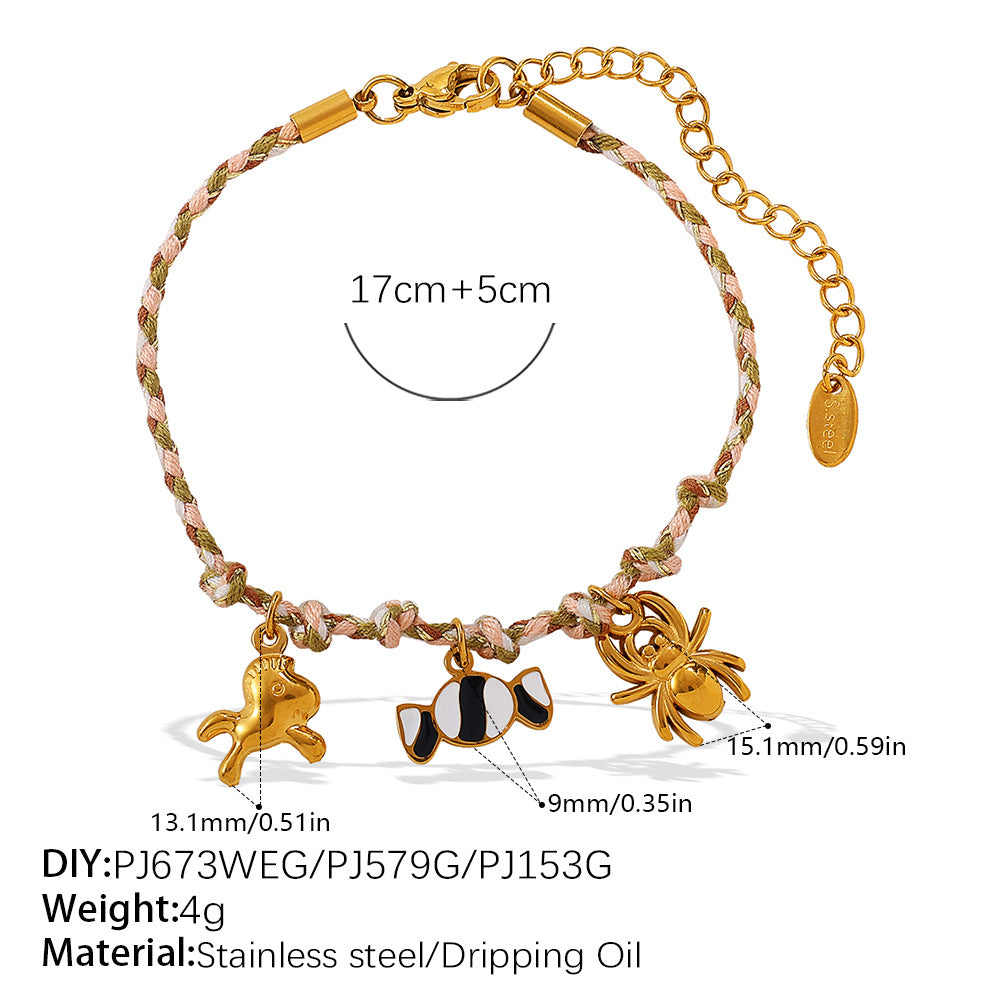 Wholesale  Retro Seaside Style DIY Freshwater Pearl Pendant Bracelet Stainless Steel Plated 18K Gold Ceramic Pendant Necklace for Women