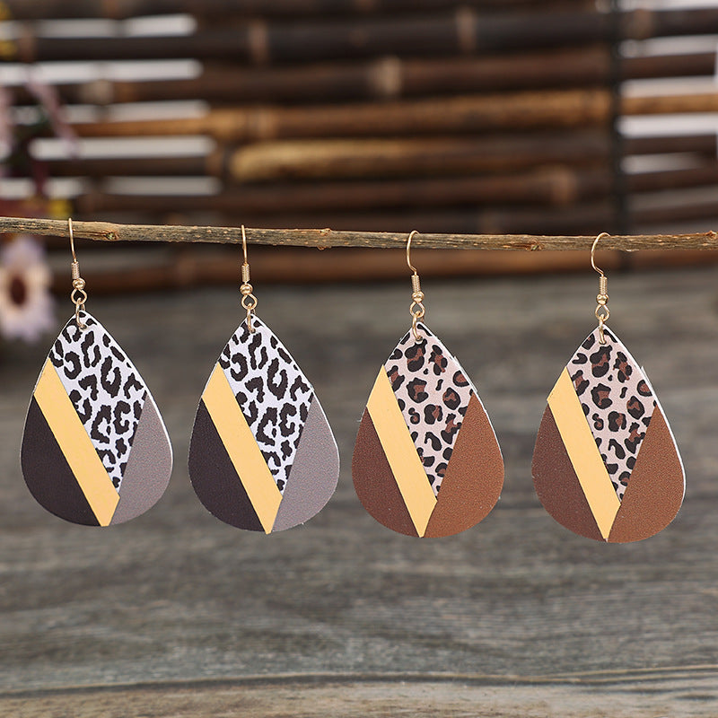 Wholesale Vintage Leopard Print Drop Earrings with Faux Leather and Golden Accents for Everyday Wear or Gift