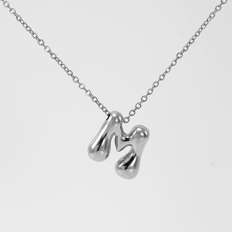 Wholesale  titanium steel smooth bubble letter necklace