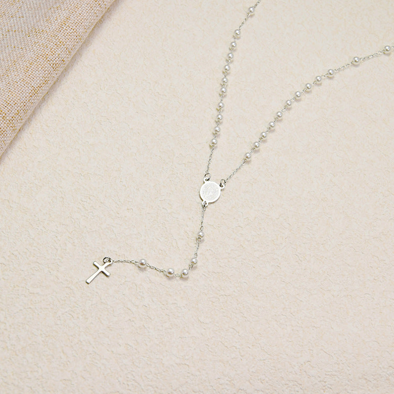 Wholesale Titanium Steel Cross Pearl Necklace Light Luxury Jewelry