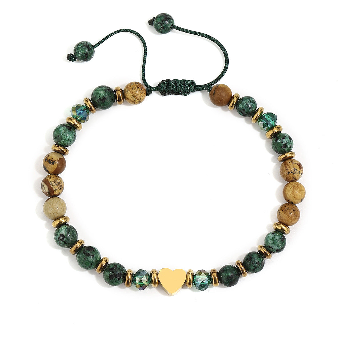 Wholesale Natural Stone Bracelet With Heart Cross Pendants Gold Stainless Steel Beaded Adjustable Unisex Jewelry