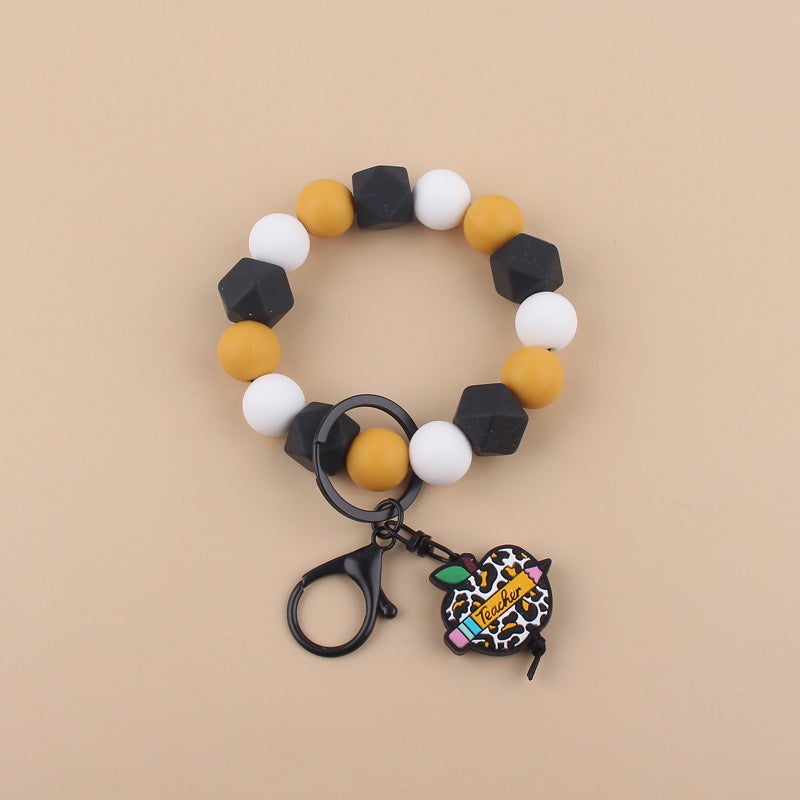 Wholesale Cartoon Apple Teacher Pencil Silicone Beaded Wrist Keychain