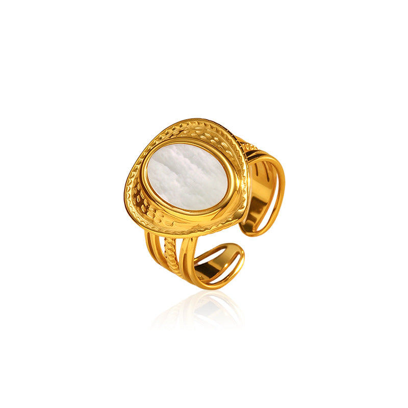 Wholesale Retro 18K Gold White Shell Heart Ring