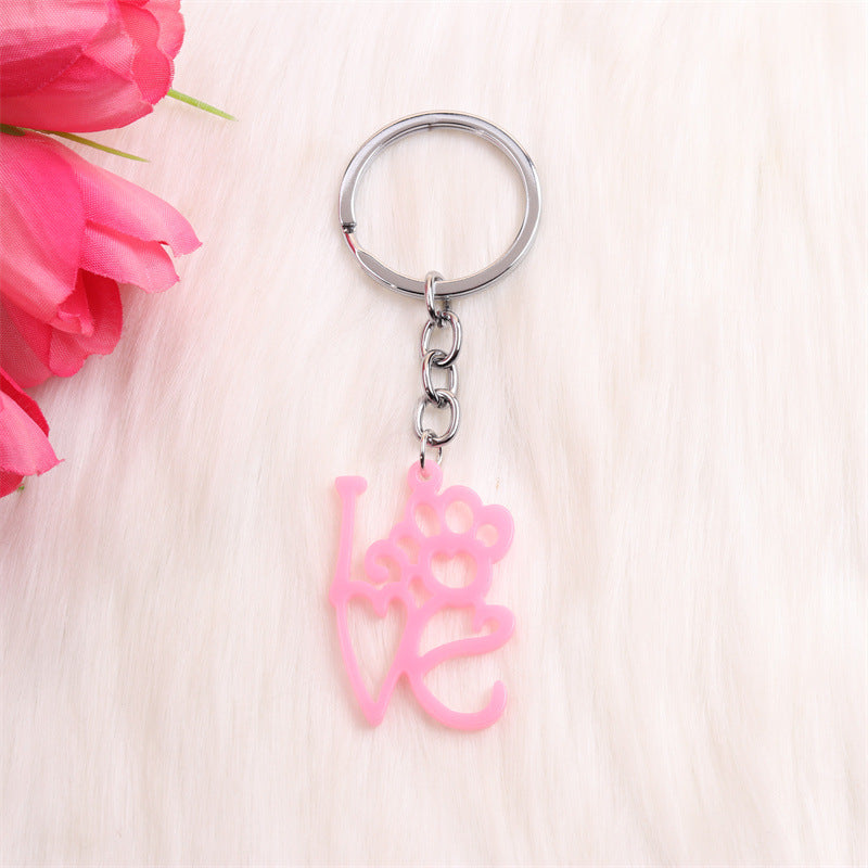 Wholesale Valentine's Day Dog Paw LOVE Acrylic Keychain