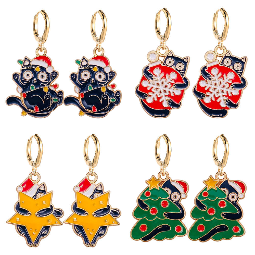 Wholesale Christmas Cute Colored Lights Cat Alloy Earrings ACC-ES-ChenY099