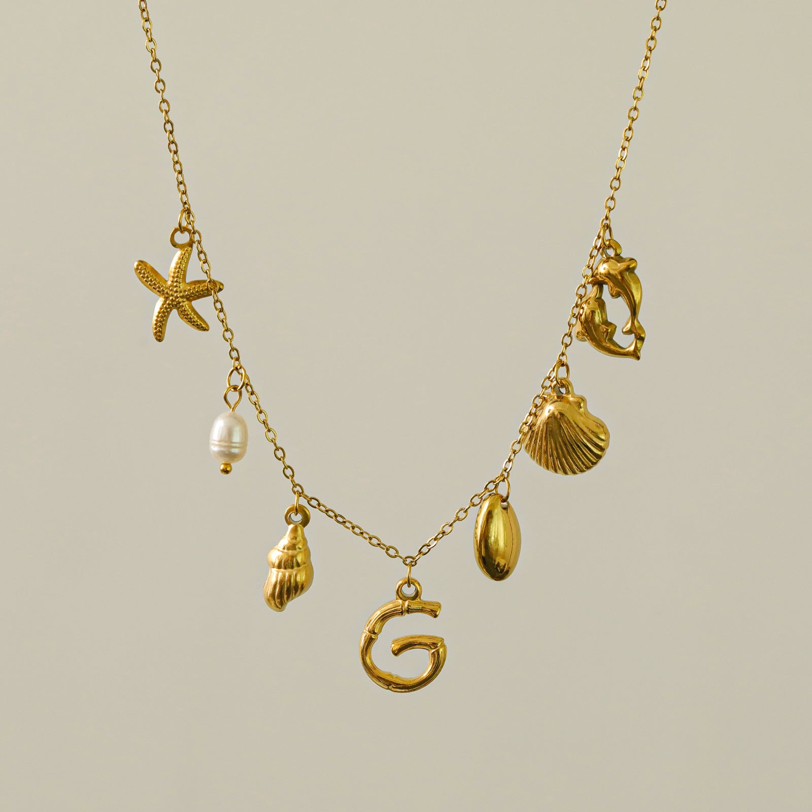 Wholesale 26 Letters Freshwater Pearl Starfish Ocean Series Necklace