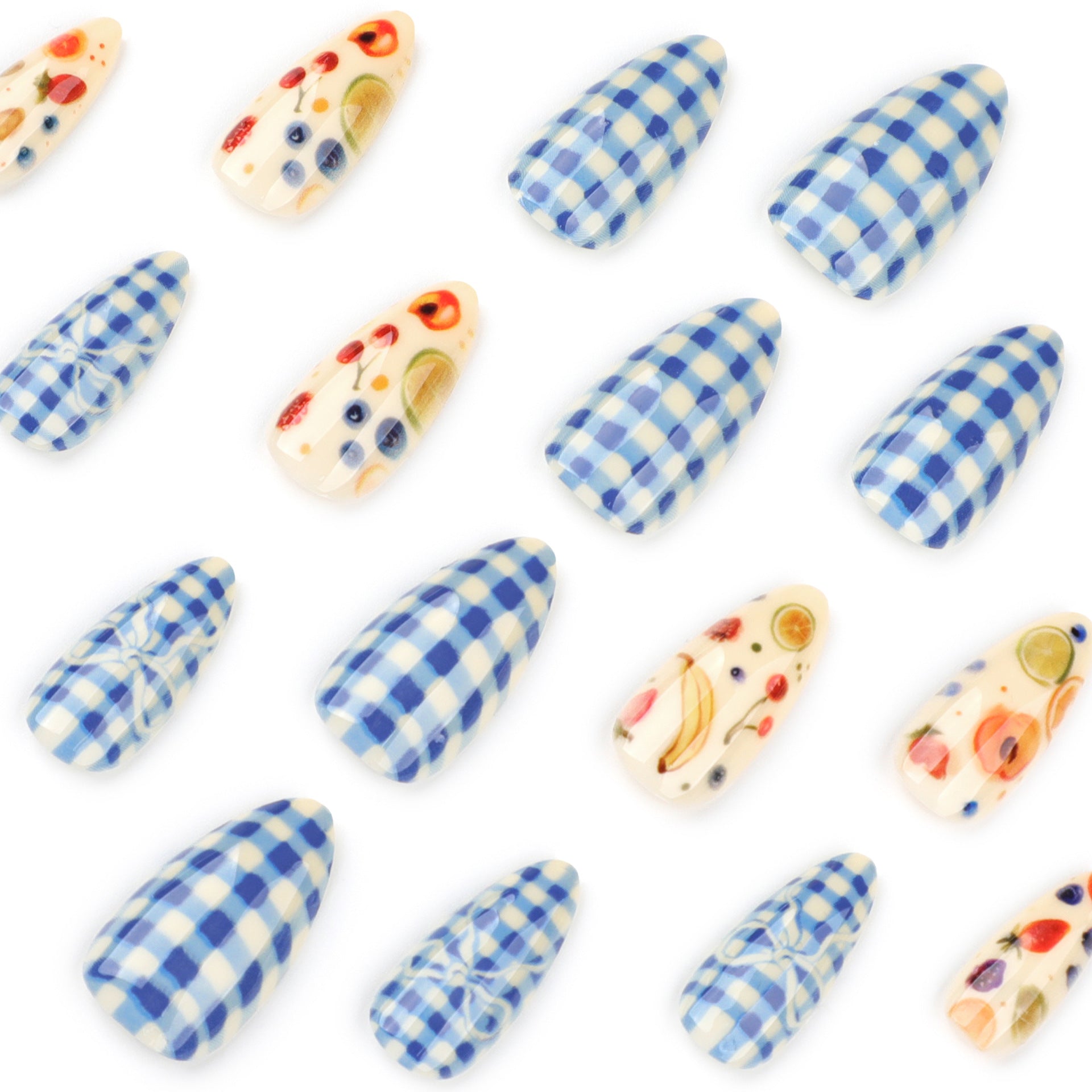 Wholesale 24 Pieces/box Blue and White Contrast Plaid Nails Kits Nail Stickers