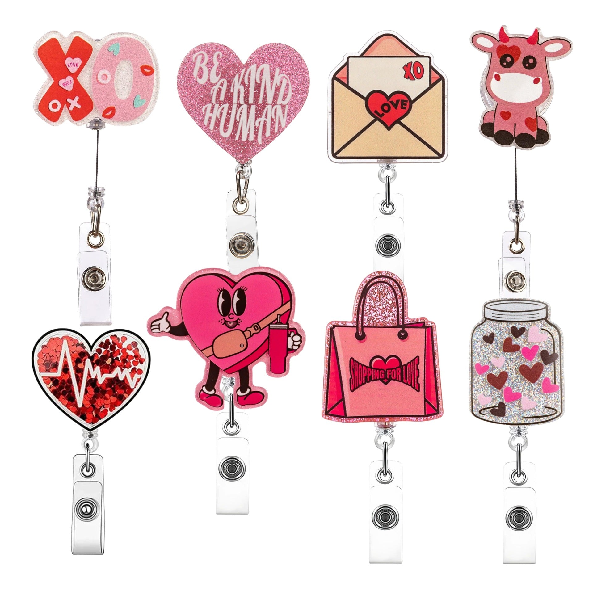 Wholesale Love Romantic Workplace  Acrylic Retractable Rotating Badge Keychain
