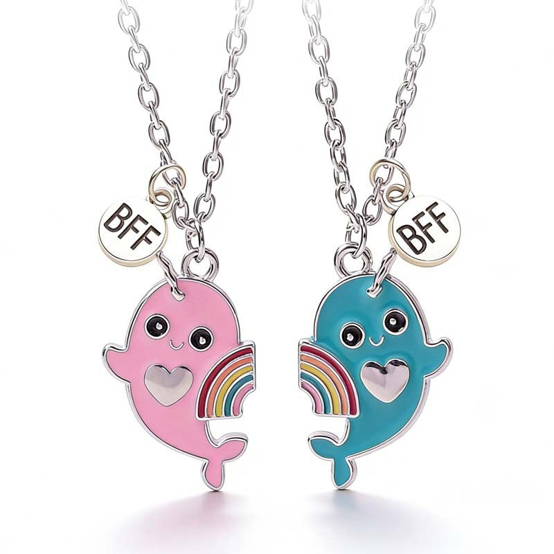 Wholesale Cartoon Heart BFF Magnetic Pendant Necklace For Women Stylish Gold Tone Zinc Alloy Boutique Resale Jewelry Accessory