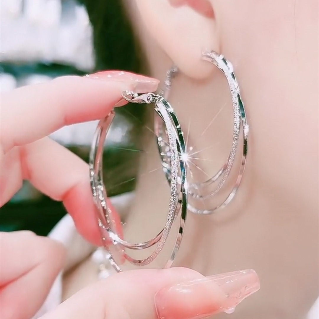 Wholesale  Sterling Silver Three-layer Big Ear  Earrings