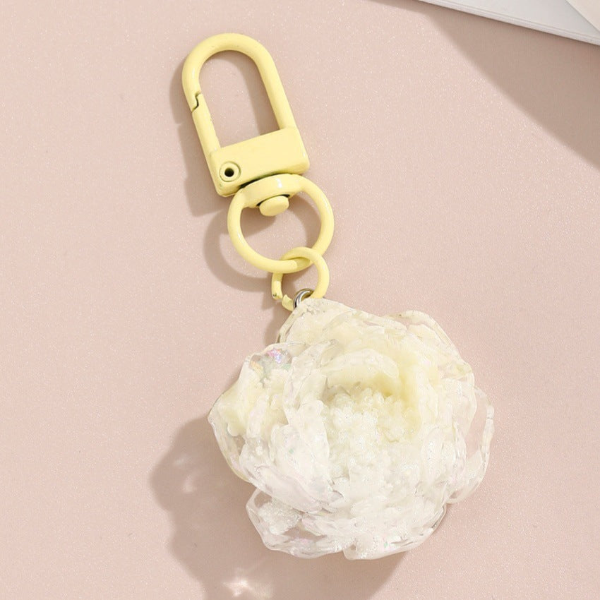 Wholesale colorful glittery camellia keychain