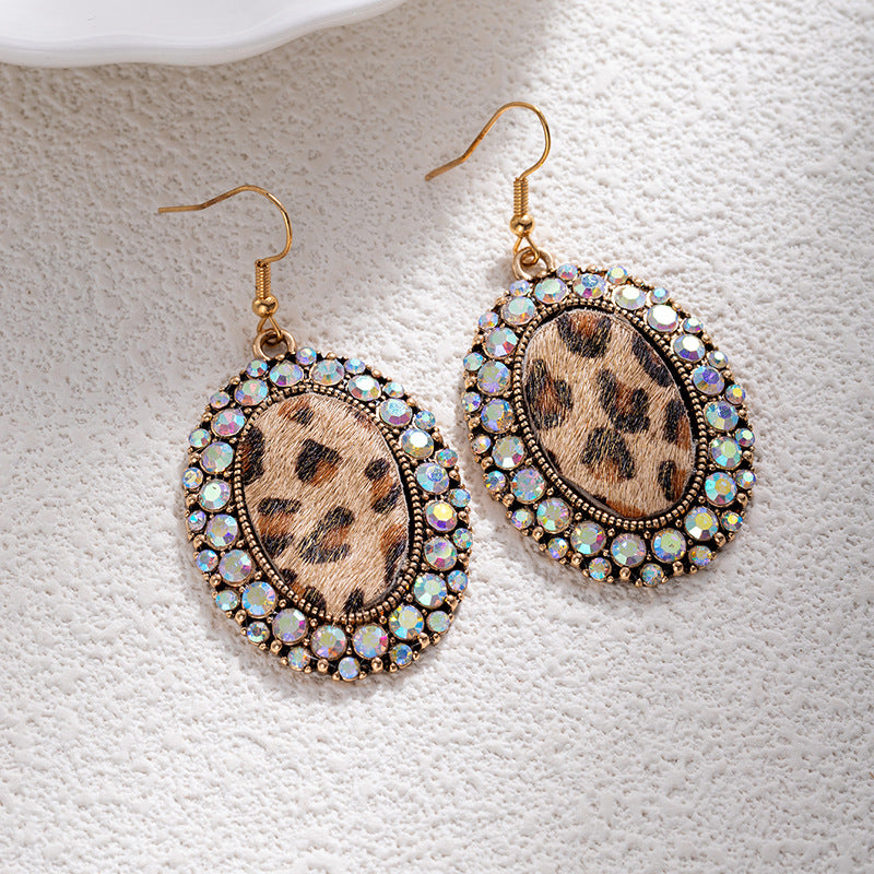 Wholesale Zinc Alloy Turquoise Inlaid Earrings Bohemian Leopard Print Fashion Jewelry for Women